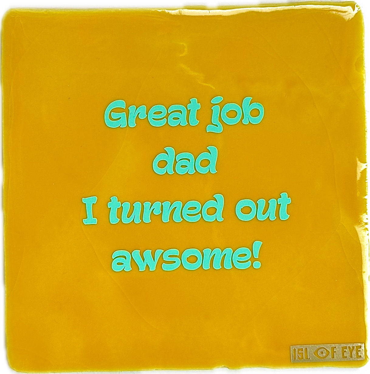 keramieken tegeltje met tekst Isl of Eye